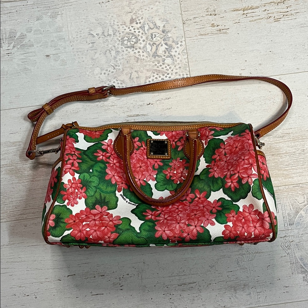 Dooney & Burke Rare Red Hydrangea Floral Print Satchel Purse